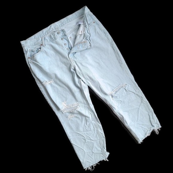 Old Navy High Rise Slouchy Straight Jeans 18 Light Wash Distressed - Picture 1 of 10